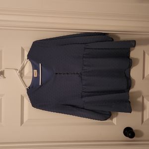 Dusty blue Swiss dot with brass buttons  top